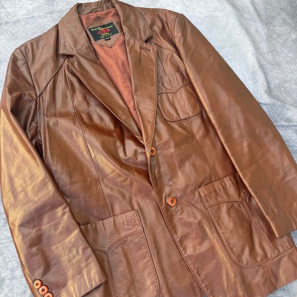 Men's Vintage Fantastic International Brown Leather Jacket Coat Sz 44 Large VTG - Picture 3 of 8